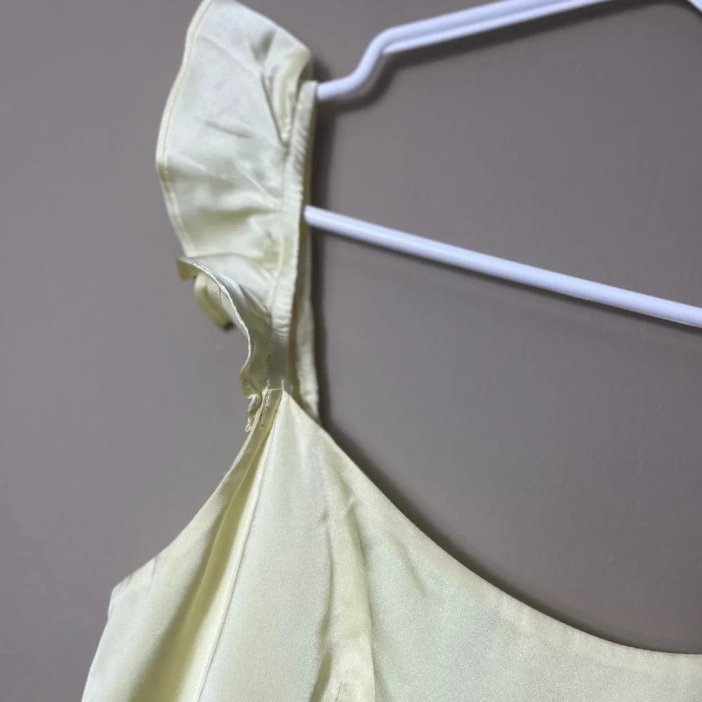 Beginning‎ Boutique Yellow Satin Ruffle Mini Dress Size 4 Coquette Party Summer